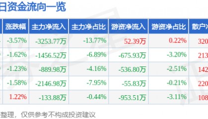 顺网科技（300113）6月20日主力资金净卖出3253.77万元