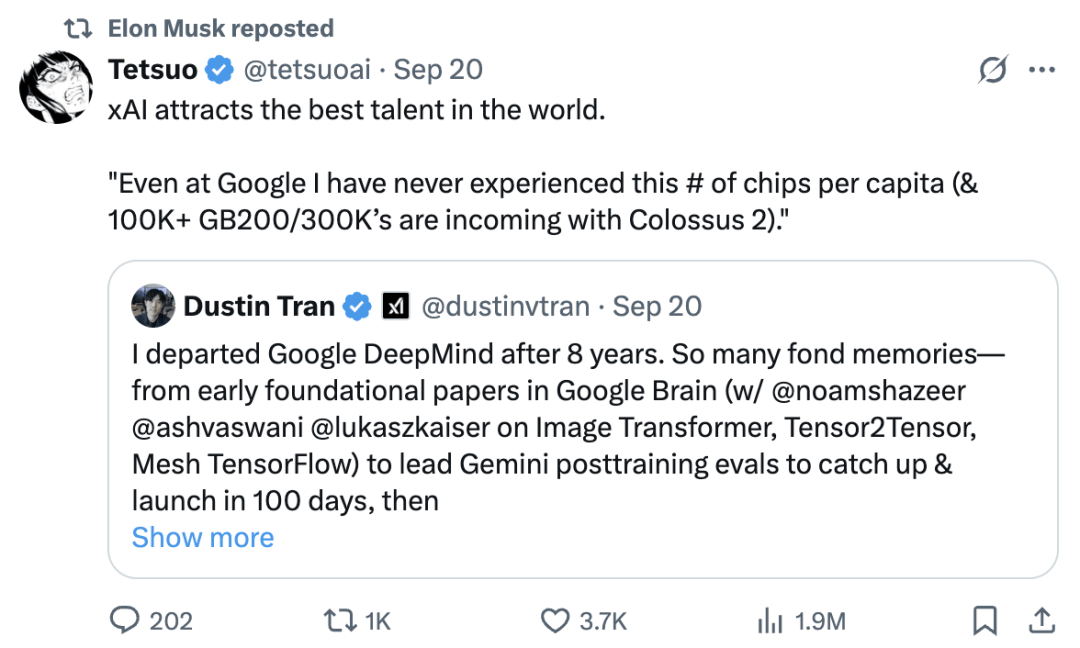 Gemini灵魂人物加盟xAI,马斯克亲自夹道欢迎!